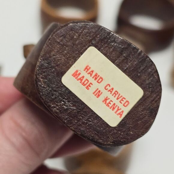 African Wood Carved Safari Animal Napkin Rings jungle theme Made In Kenya VTG - Picture 8 of 8